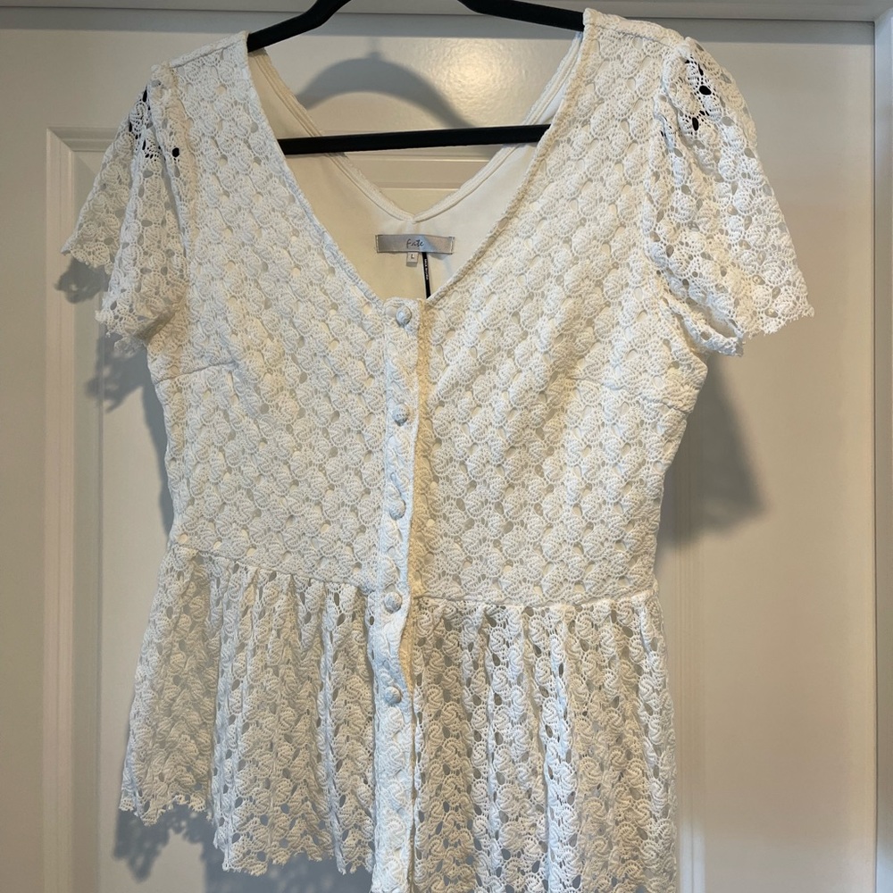 Lace Peplum Button-down
